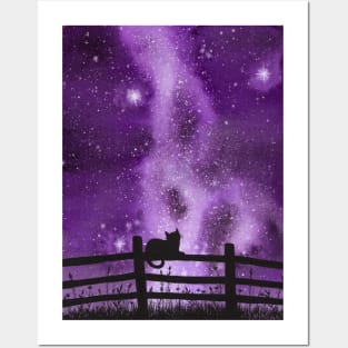 Night full of Sky Purple Watercolor Galaxy Painting Posters and Art